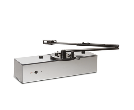 An image of our silver Freedor SmartSound/Freedor Pro free-swing door closer