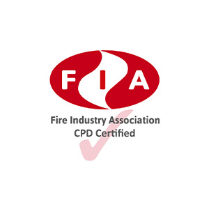 Red and white FIA Fire Industry Association CPD Certified logo
