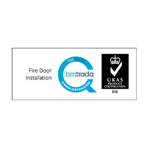 BM TRADA Fire Door Installation logo alongside UKAS logo