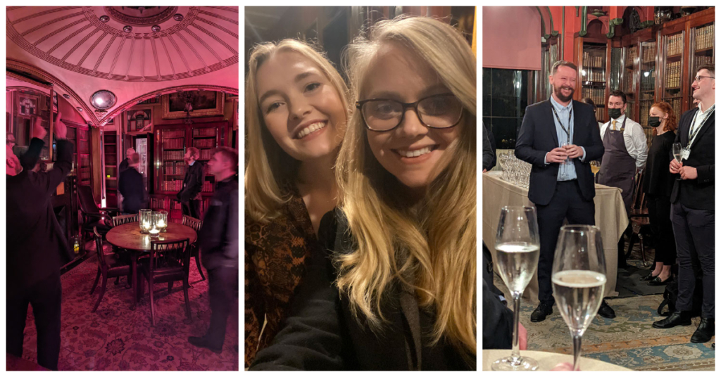 A photo collage of some of Fireco's team members at a professional networking event in a museum