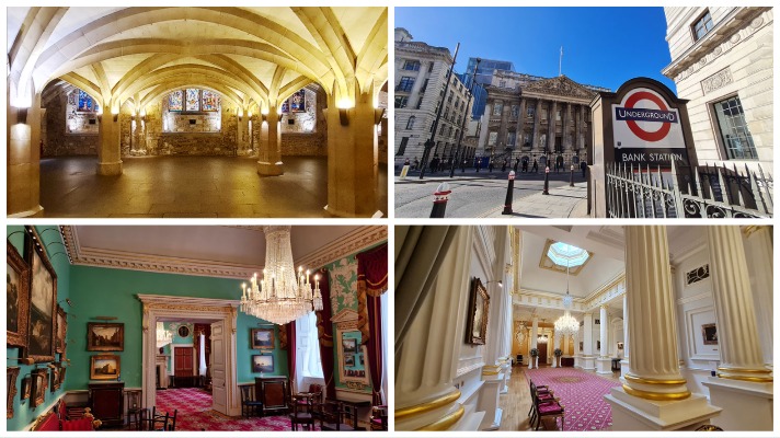 The West Crypt under Guild Hall and three views of Mansion House