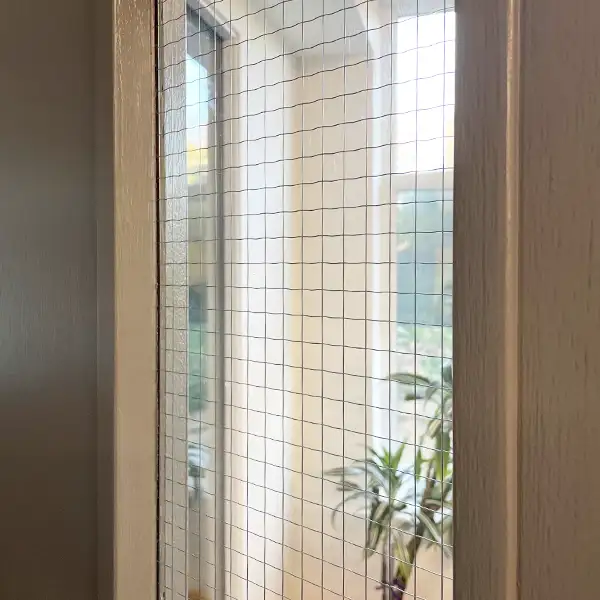 A panel of glazing on a fire door