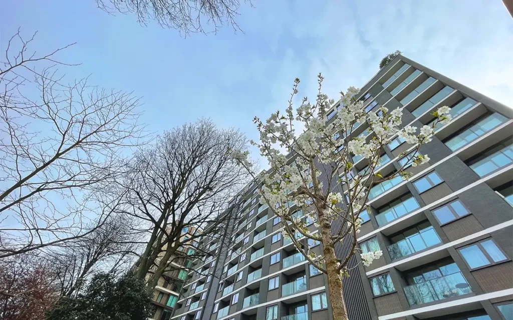 Exterior view of Lord's View One residential apartment block