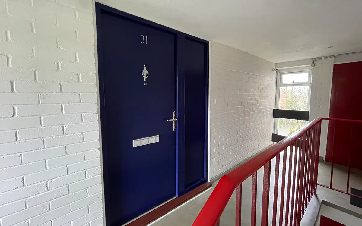 2023-05-09 Crawley doorset installed by Fireco_1200x750 A fire door installed within the stairwell at Panorama House.